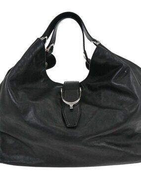 Gucci Black Leather Soft Stirrup Tote Bag